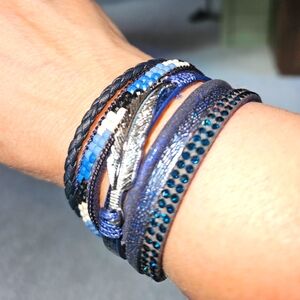 Blue and Black Beaded Wrap Bracelet